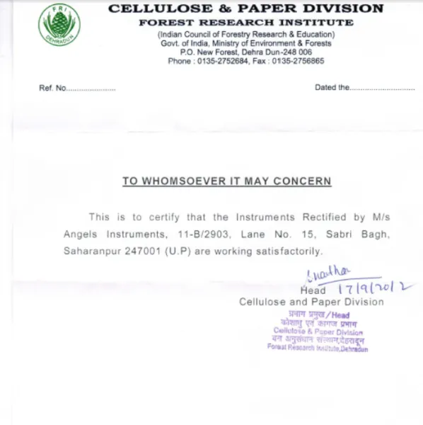 FRI Dehradun Certificate